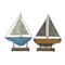 Set of 2 Blue Metal Coastal Sail Boat Sculpture, 17&#x22;, 16&#x22;